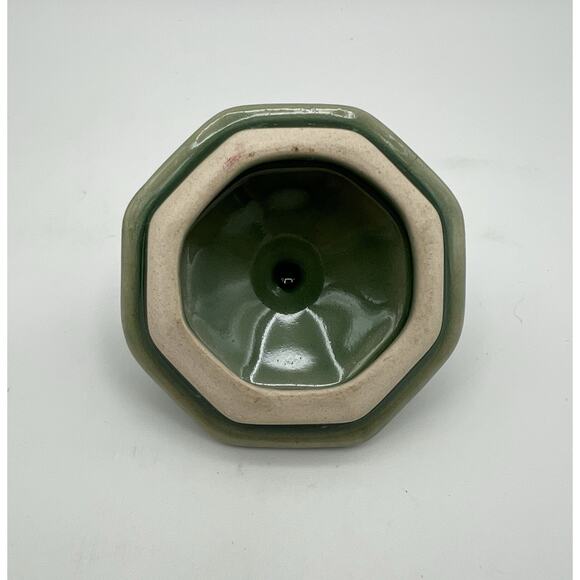 Anthropologie Celadon Drip Glaze Lidded Octagon Shaped Sugar Bowl Jar w Handles - Picture 9 of 9